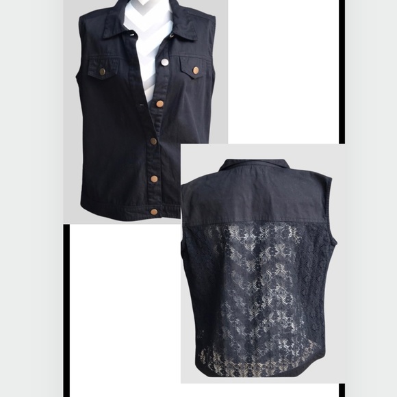 🕶Black Denim vest with lace detail on back - Picture 10 of 13